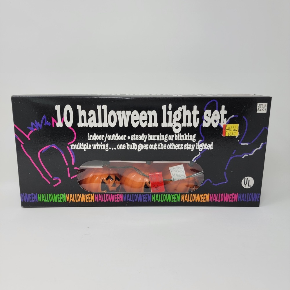 Vintage Walmart String Of 10 Halloween Jack O Lantern Pumpkin Lights - Tested
